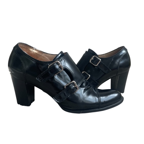 Vintage Hobbs 2-Buckle Black Leather Heels - Women’s EU 40 - Picture 1 of 9